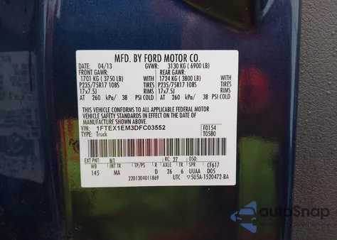 2013 Ford F-150 Xlt из США, поврежденный, VIN 1FTEX1EM3DFC03552